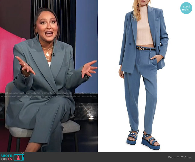 Maje Double-Breasted Blazer and Pants worn by Adrienne Houghton on E! News