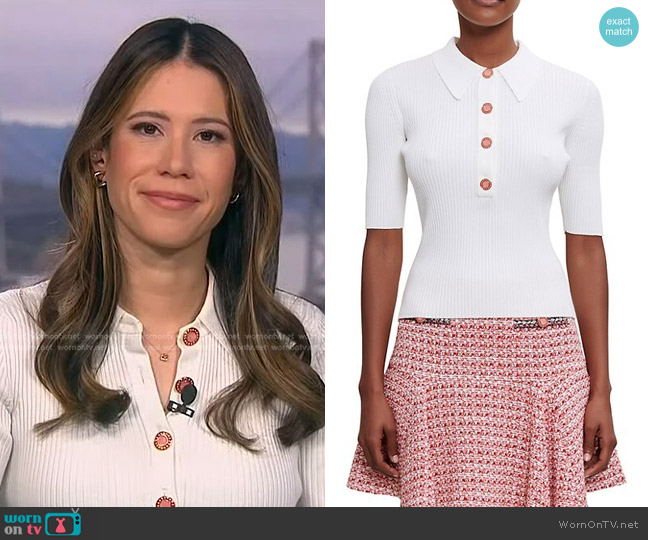 Maje Millennium Rib-Knit Polo Shirt worn by Deirdre Bosa on NBC News Daily