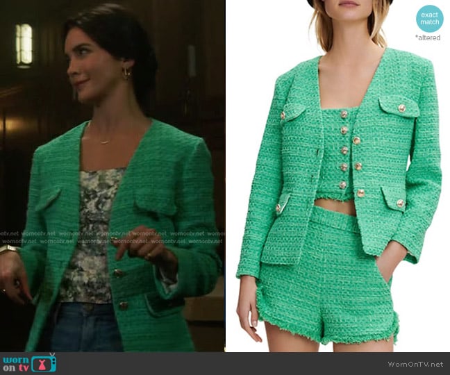 Maje Vivete Tweed Blazer worn by Bess (Maddison Jaizani) on Nancy Drew