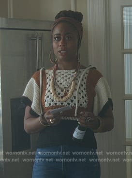 Malika's crochet colorblock knit sweater on Good Trouble