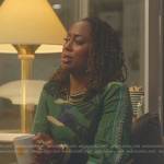 Malika’s green printed eyelet-sleeve sweater on Good Trouble