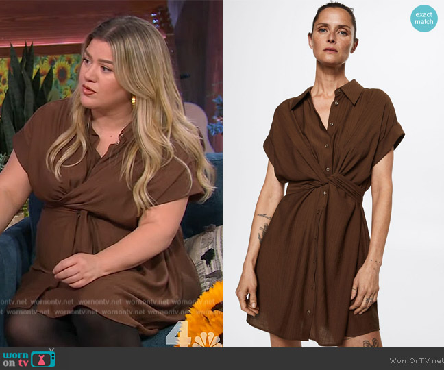 Mango Front Knot Button Down Dress worn by Kelly Clarkson on The Kelly Clarkson Show