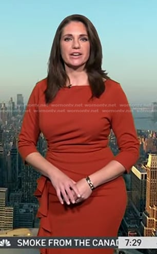 Maria’s brown ruffle side sheath dress on Today