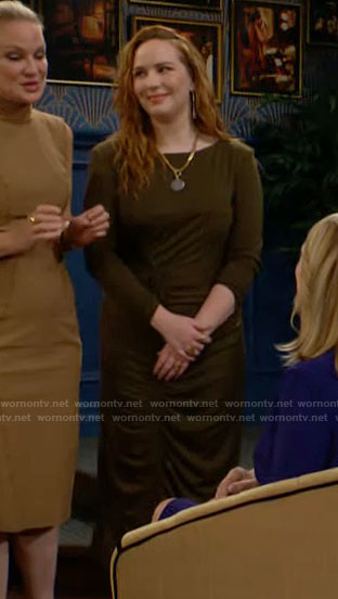 Mariah's olive green ruched side dress on The Young and the Restless