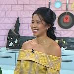 Marian Cheng’s yellow plaid off-shoulder top on Today