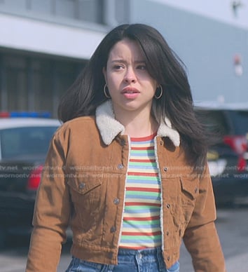 Mariana's brown corduroy cropped jacket on Good Trouble