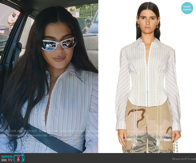 WornOnTV: Kylie’s striped lace-up detail blouse on The Kardashians ...