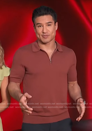 Mario's brown zip polo on Access Hollywood