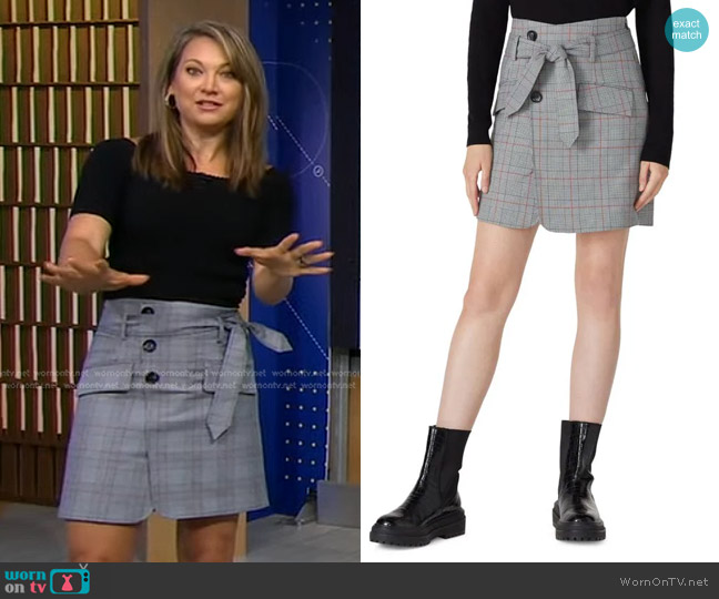 Marissa Webb Collective Plaid Belted Skirt worn by Ginger Zee on Good Morning America