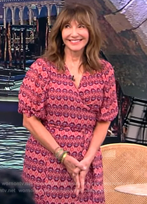 Mary Steenburgen’s red printed wrap dress on The View