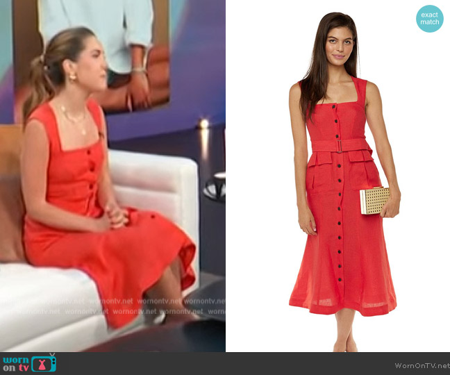 Matthew Bruch Apron Cargo Red Linen Midi Dress worn by Christina Najjar on Access Hollywood