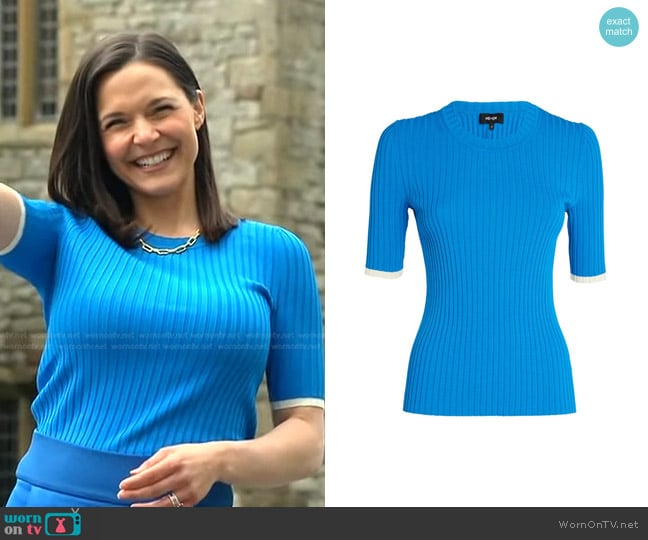 Me + Em Knitted Easy Rib T-Shirt worn by Maggie Rulli on Good Morning America