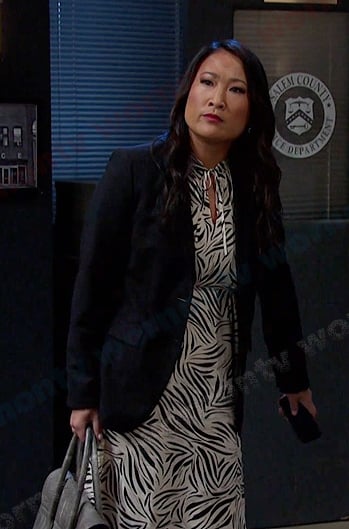 Melinda's white printed tie neck dress on Days of our Lives