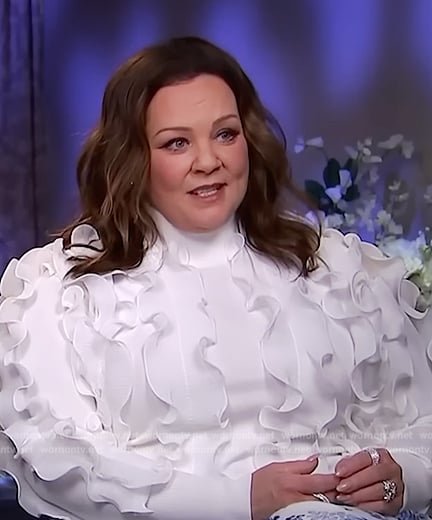 Melissa McCarthy's white ruffle top on Access Hollywood