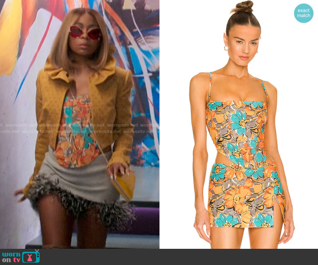 Miaou V Corset Top in Parisian Flower Orange worn by Renee Ross (Bresha Webb) on Run the World