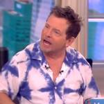 Michael J Fox’s white and blue tie dye shirt on The View