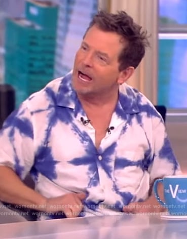 Michael J Fox’s white and blue tie dye shirt on The View