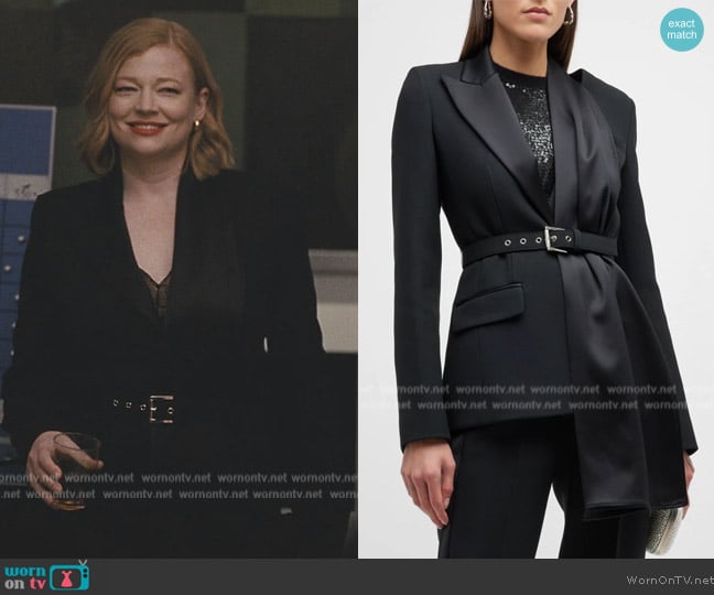 WornOnTV: Shiv’s black belted blazer on Succession | Sarah Snook ...