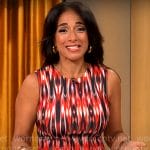 Michelle Miller’s red printed dress on CBS Mornings