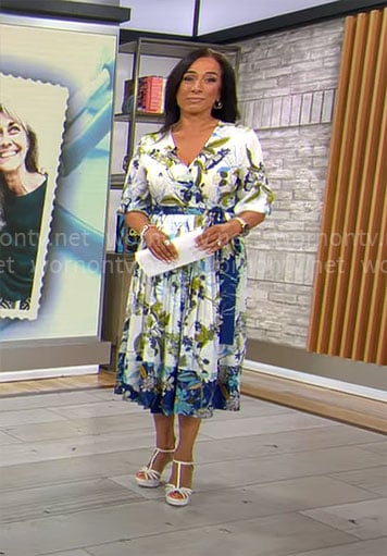 Michelle Miller's blue floral dress on CBS Saturday Morning