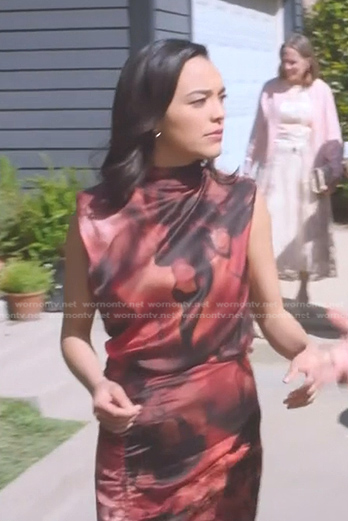 Mika's red printed dress on Greys Anatomy