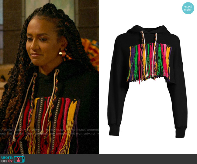 Palm Angels x Missoni Fringe Cropped Hoodie worn by Sondi Hill (Corbin Reid) on Run the World