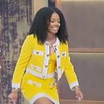 Monique Rodriguez’s yellow heart detail jacket and skirt on Tamron Hall Show