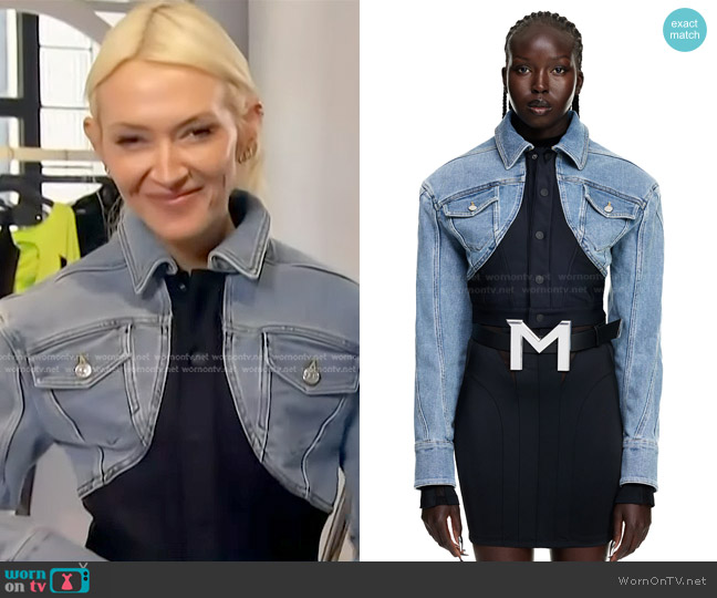 Mugler x H&M Defined-waist Denim Crop Jacket  worn by Zanna Roberts Rassi on Access Hollywood