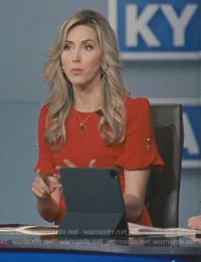 News Reporters red bell cuff dress on Succession