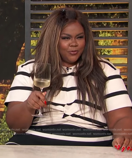 Nicole Byer's contrast striped dress on Access Hollywood