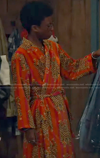 Noah's orange tiger print robe on Bunkd
