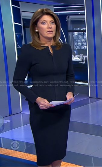 Norah's navy peplum jacket on CBS Evening News