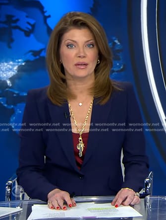 Nora's navy single breasted blazer on CBS Evening News