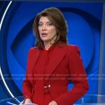 Norah’s red chain embellished blazer on CBS Evening News