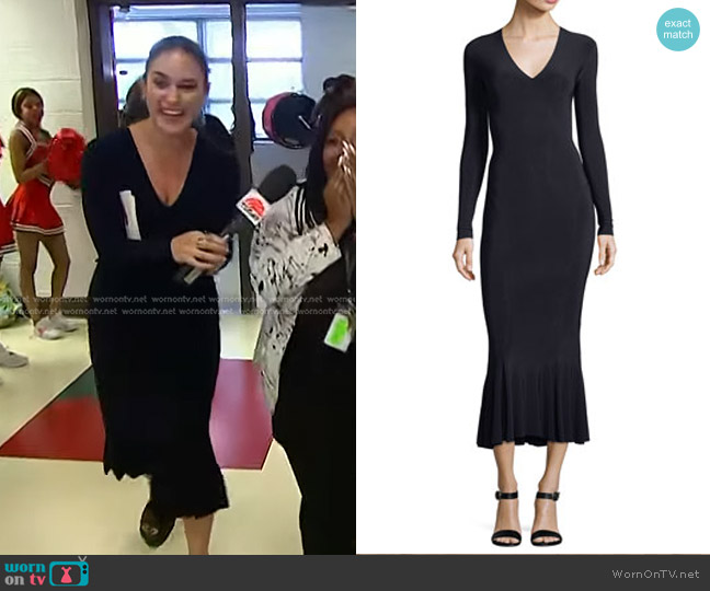 Norma Kamali Long-Sleeve V-Neck Fishtail Midi Cocktail Dress worn by Donna Farizan on Today