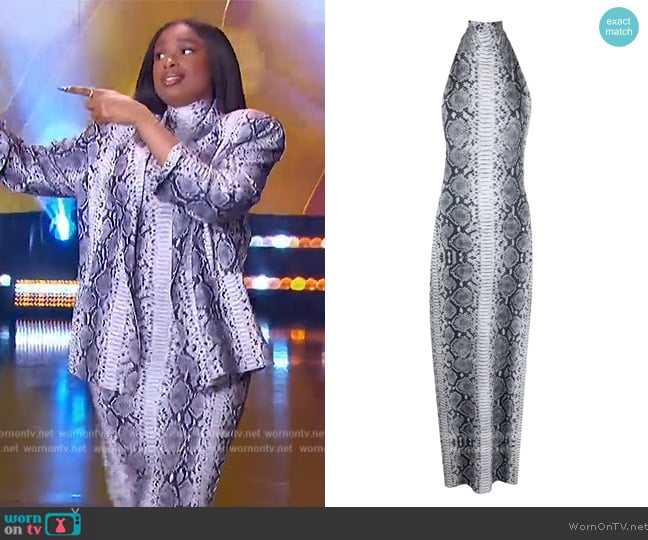 Norma Kamali Python-print high-neck midi dress worn by Jennifer Hudson on The Jennifer Hudson Show