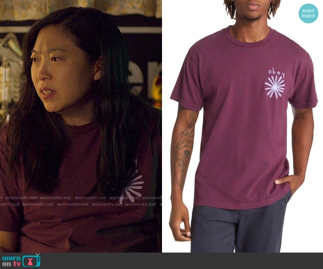 Obey Flower Icon Organic Cotton Graphic Tee worn by Nora Lum (Awkwafina) on Awkwafina is Nora From Queens