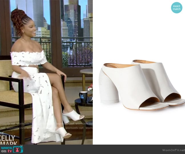 Off-White Spring Leather Mules worn by Halle Bailey on Live with Kelly and Mark