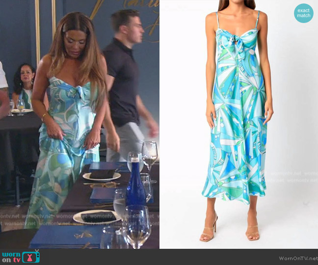 Olivaceous Sea Glass Swirl Maxi Dress in Sea Glass Swirl worn by Dolores Catania on The Real Housewives of New Jersey