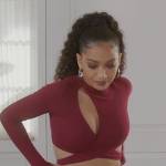 Olivia’s burgundy cutout crop top on All American