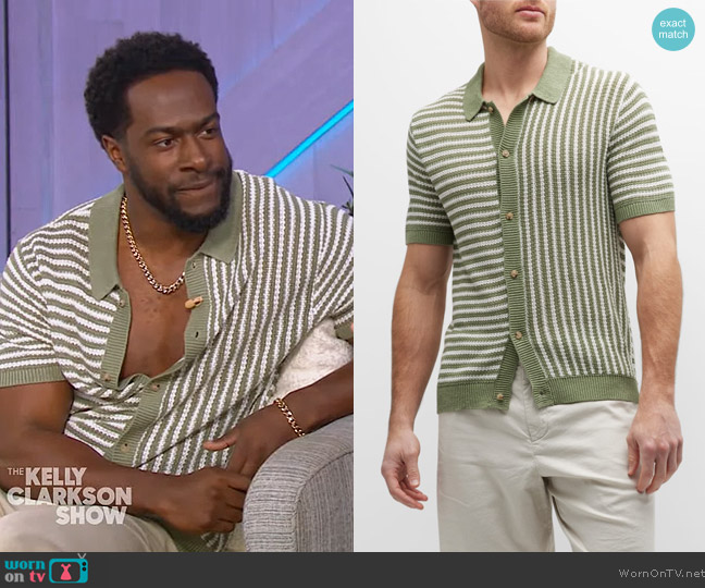 WornOnTV: Quentin Plair’s green stripe knit button down shirt on The ...