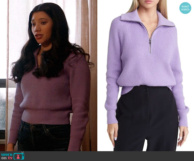 Open Edit Half Zip Cotton Blend Rib Sweater worn by Violet Mikami (Hanako Greensmith) on Chicago Fire