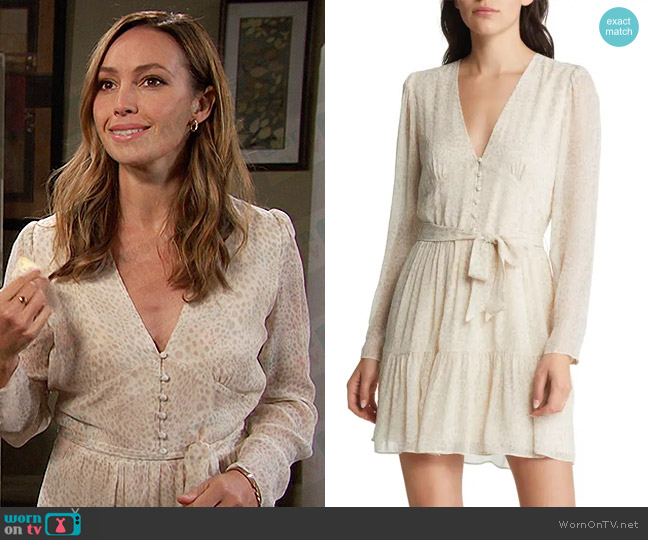 Paige Truett Tie Waist Ruffle Long Sleeve Silk Dress worn by Gwen Rizczech (Emily O'Brien) on Days of our Lives