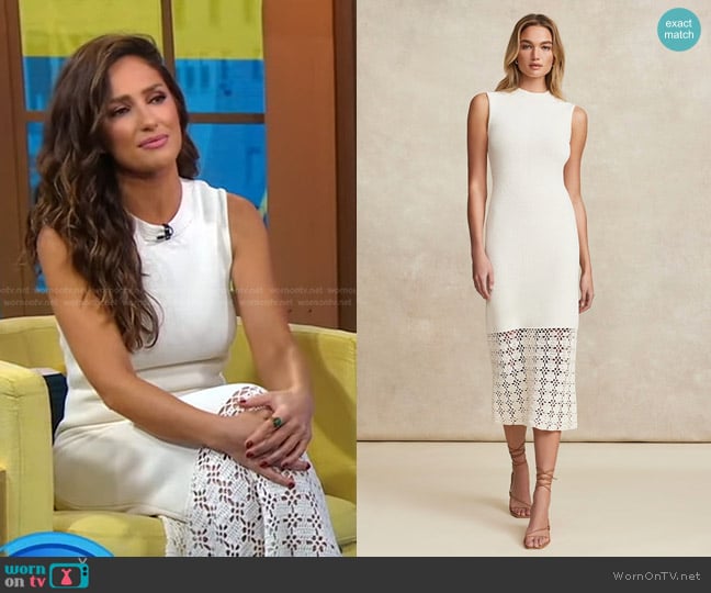 Pearl by Lela Rose Crochet Detail Knit Dress worn by Minka Kelly on Good Morning America