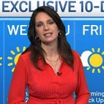 Maria’s red pleated shirtdress on Today