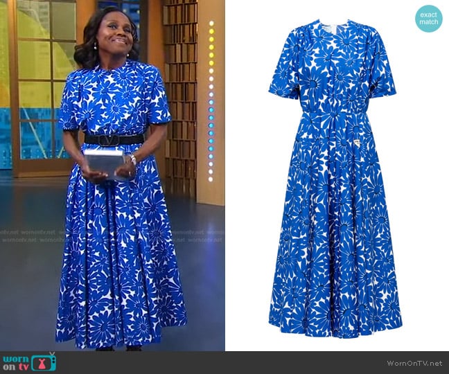 Prada Printed Poplin Midi-dress In Light Blue/white worn by Deborah Roberts on Good Morning America