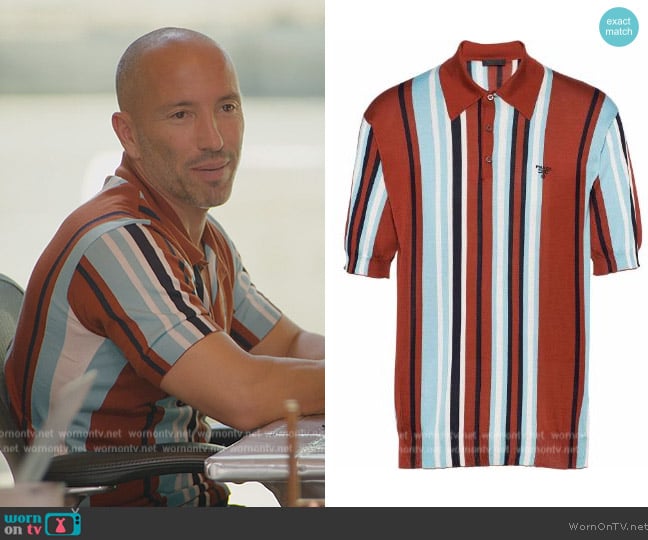 Prada Striped Silk Polo Shirt worn by Jason Oppenheim on Selling Sunset