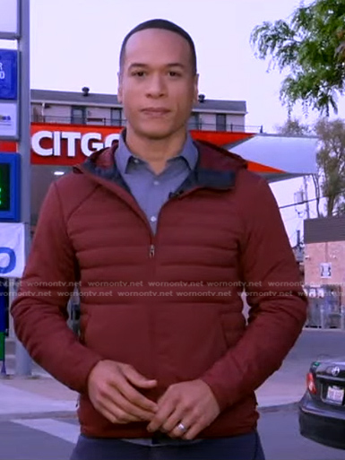 Alex Perez's burgundy down jacket on Good Morning America
