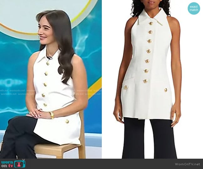 WornOnTV Olivia Perez s white long vest with gold buttons on