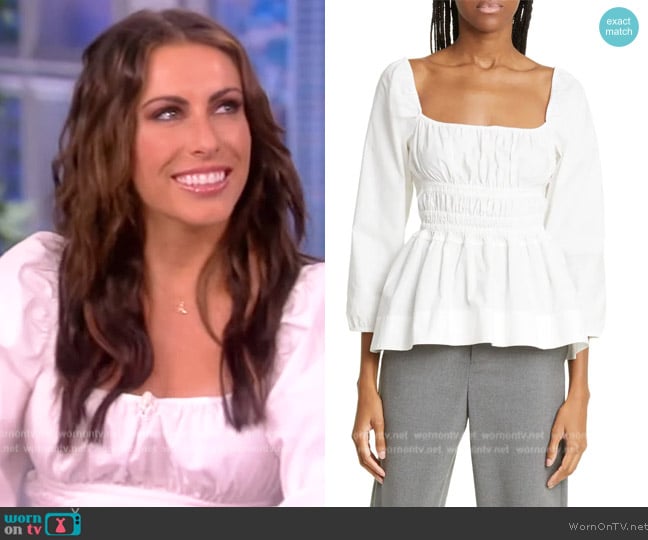 Proenza Schouler Smocked Ruffle Poplin Top worn by Alyssa Farah Griffin on The View